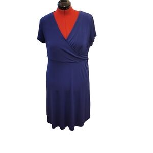 Merona royal blue short sleeve v neck midi dress with slip, size xxl